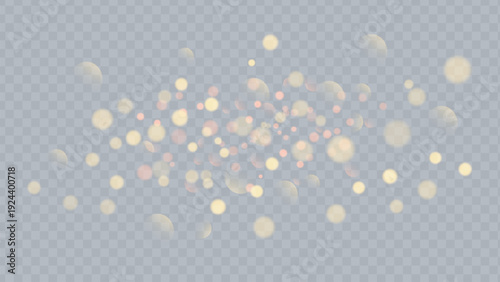A cluster of glowing particles floating against a transparent background in a scattered formation Vector illustration.