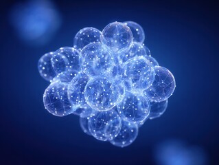 quantum particle cluster isolated on a blue background