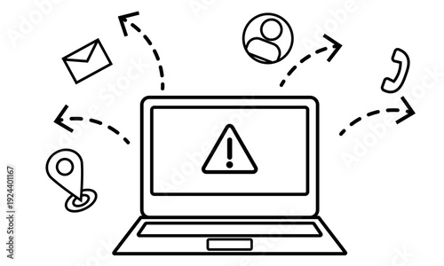 情報漏洩を示すアイコンイラスト