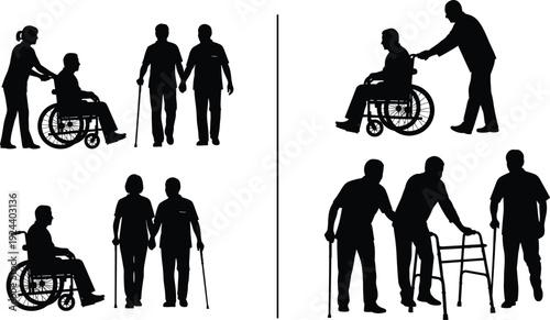 Collection of black silhouettes featuring various Christmas ornaments, baubles, gingerbread men, bells, stars, isolated on white background, vector set.