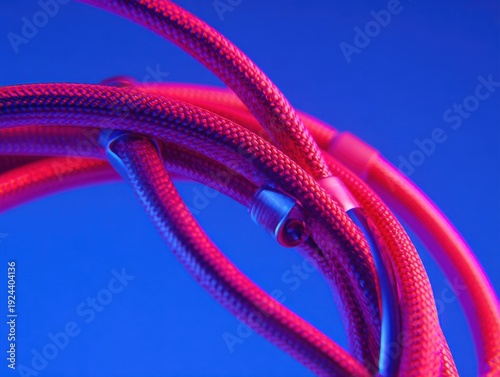 cyberpunk neon cables isolated on a blue background