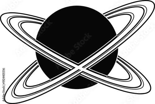 Saturn planet silhouette icon, abstract space astronomy symbol isolated on white background vector illustration design