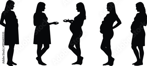 Pregnant woman silhouettes collection, maternity poses isolated on white background motherhood pregnancy vector illustration set