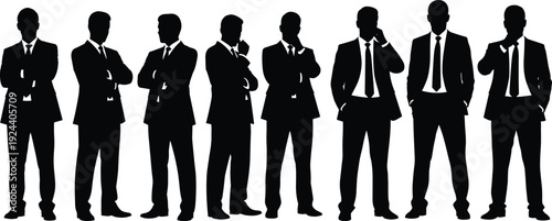 Businessmen silhouettes collection, confident corporate men in suits isolated on white background professional vector illustration set