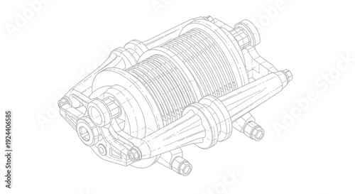 Detailed Illustration of a Mechanical Winch Mechanism.
