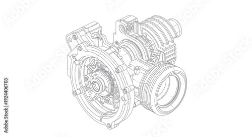 Detailed Technical Drawing of a Turbocharger Engine Component.