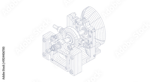 Detailed Wireframe Rendering of a Complex Mechanical Assembly.