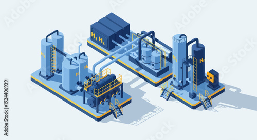 Industrial Chemical Plant Equipment and Machinery Isometric View.