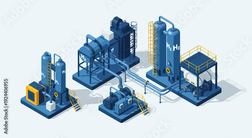 Industrial Chemical Plant Equipment Set Isometric View.