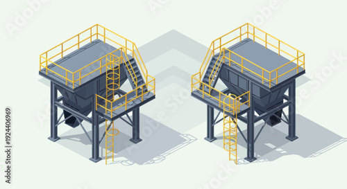 Industrial equipment with platforms and stairs.