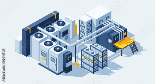 Industrial HVAC system with multiple units and complex piping.