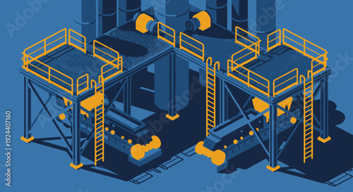 Industrial machinery complex with platforms and ladders.