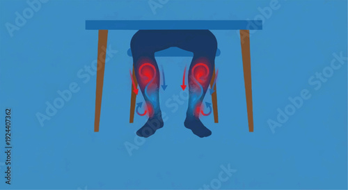 Poor leg blood circulation vector illustration with glowing red calves from sedentary sitting.