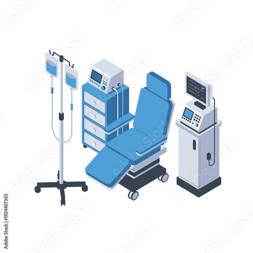 Medical Equipment and Hospital Bed in a Modern Clinic Setting.