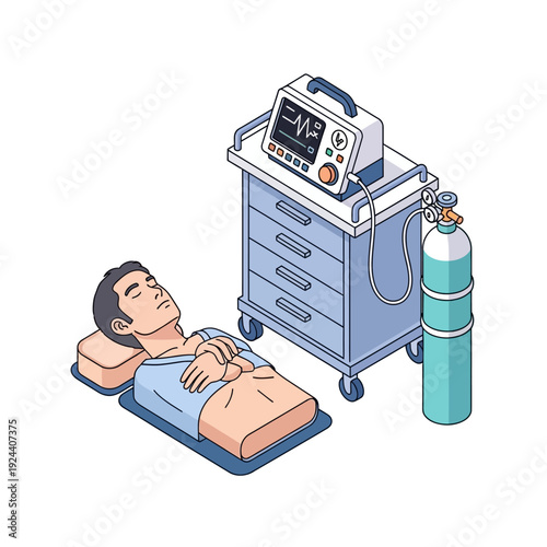 Medical Emergency Equipment and Patient Illustration.