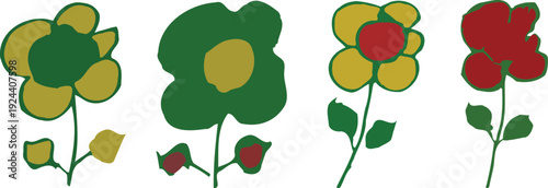 A delightful illustration of four colorful flowers with unique petal patterns