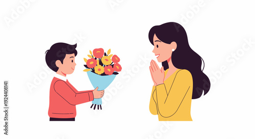 Man Giving Flowers Woman.