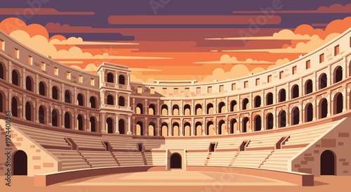 Sunset Over the Ancient Colosseum: Roman Amphitheatre at Dusk in Rome.