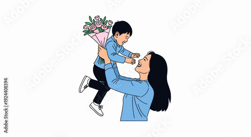 Mother and Son Hugging.