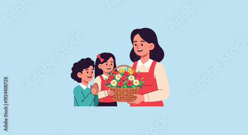 Mother with Children Flowers.