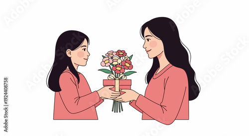 Two Women Exchanging Flowers.