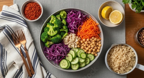 Vibrant Buddha Bowl Overflowing with Fresh Vegetables and Protein-Rich Legumes