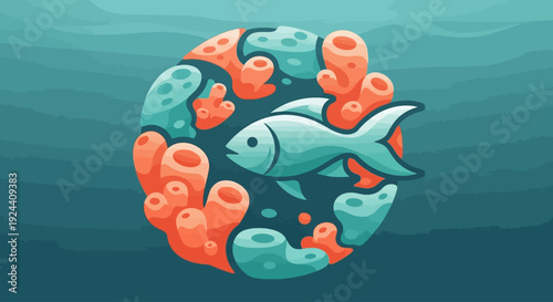 Vibrant underwater scene with swimming fish and coral reef illustration