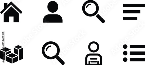 User interface icon set illustration, home profile search menu symbols, minimal web app navigation vector isolated white backgroundUser interface icon set illustration, home profile 