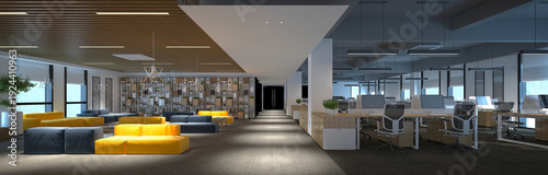 3d render modern working office interior