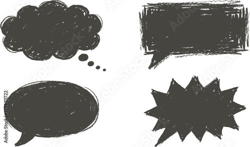 Charcoal sketch speech bubbles hand drawn communication icons
