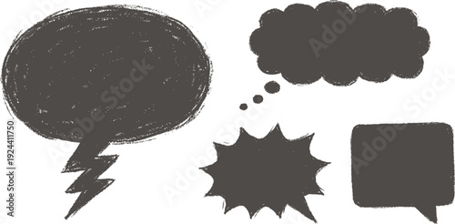 Charcoal sketch speech bubbles hand drawn communication icons