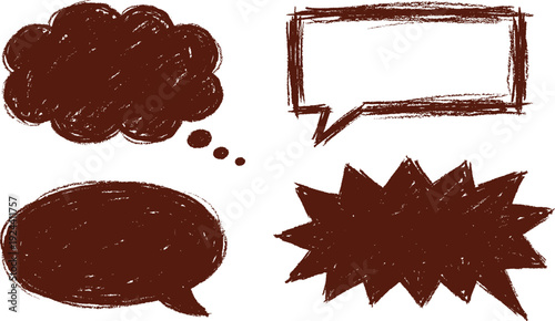 Charcoal sketch speech bubbles hand drawn communication icons