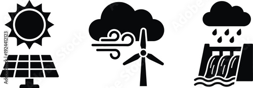 Renewable energy icons solar wind hydro power vector set