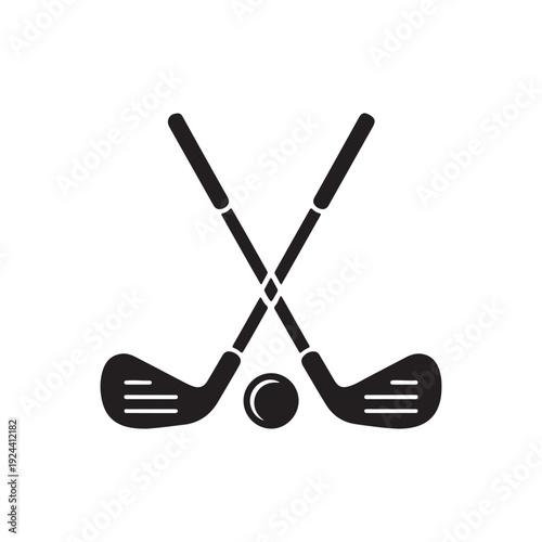Crossed Golf Clubs with Ball Silhouette – Minimal Black and White Golf Vector Icon