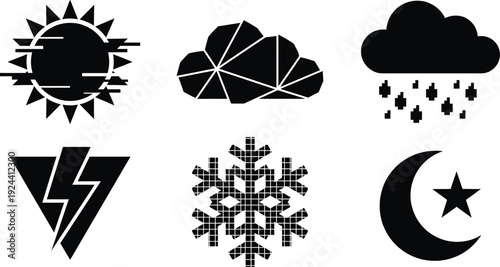 Weather icons in retro eighties synthwave aesthetic design