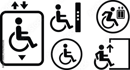 Wheelchair user in elevator accessibility symbol vector icon