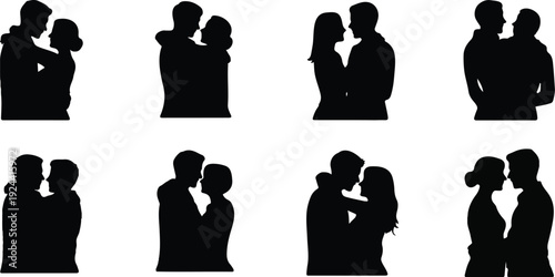 Couple embracing in silhouette romantic love affection partners silhouette