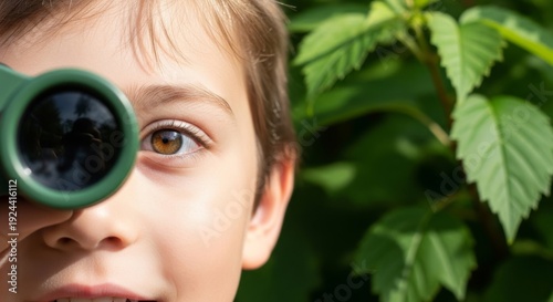 Young Boy with Light Brown Hair Explores Nature Using a Magnifying Glass, Highlighting His Curiosity and Wonder