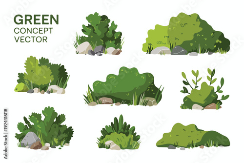 Various puffer jackets and winter coats in blue and white, front and back views, fashion clothing vector