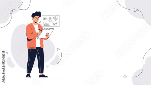 Man Planning Strategy with Business Icons on Sketchpad