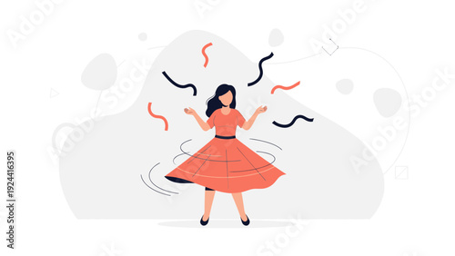 Joyful Woman Dancing with Confetti and Streamers