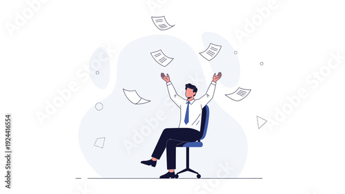 Man Celebrating Success by Throwing Papers in the Air