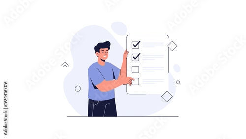 Man checking off tasks on a clipboard, checklist, to-do list, organization concept