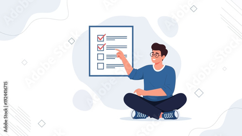 Man Checking Off To-Do List Items, Task Management, Planning, Organization