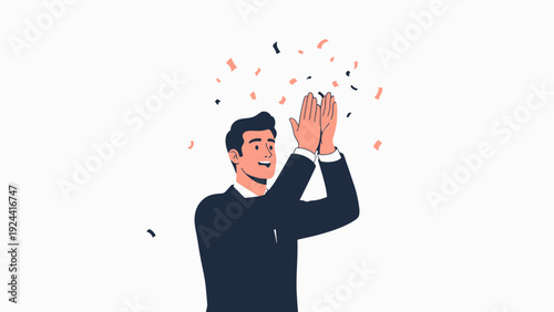 Man Clapping Hands with Confetti Falling - Celebration and Success