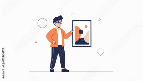 Man Holding Abstract Art Painting in Modern Gallery