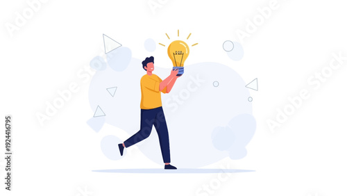 Man Holding Glowing Light Bulb, Symbol of Innovation and New Ideas