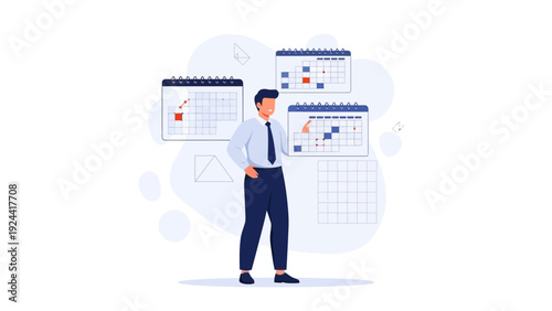 Business man planning schedule with calendars and charts, workflow concept
