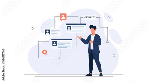 Business man presenting HR management and recruitment process flowchart