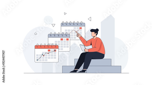 Business planning and scheduling concept with person and calendars